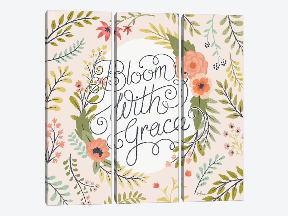 Retro Garden II - Bloom with Grace Pale Blush 3-piece Canvas Art Print