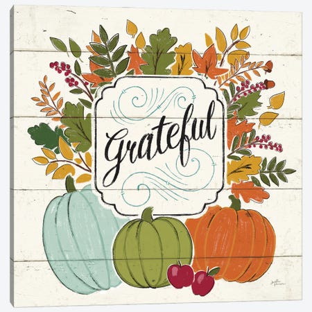 Thankful II White Leaves Canvas Print #JAP67} by Janelle Penner Canvas Artwork
