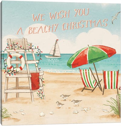 Beach Time I Christmas Canvas Art Print - Coastal Christmas Décor