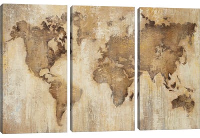 Map Of The World Canvas Art Print - 3-Piece Map Art