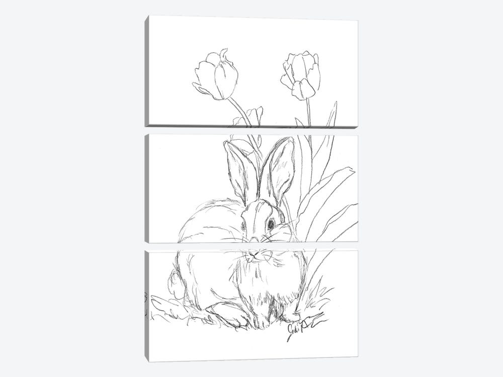 Bunny Sketch Tulip by Jodi Augustine 3-piece Canvas Artwork