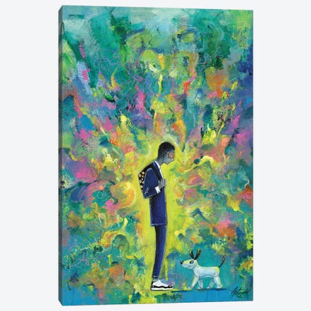 Young Man With Robot Dog Canvas Print #JAV25} by Jack Avetisyan Canvas Art