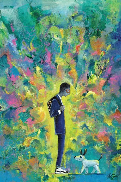 Young Man With Robot Dog