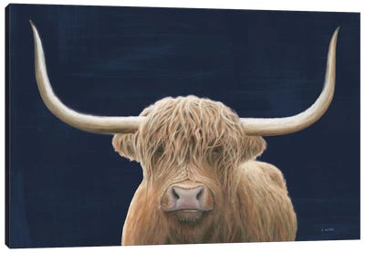 Highland Cow Navy Canvas Art Print - Farm Animal Art