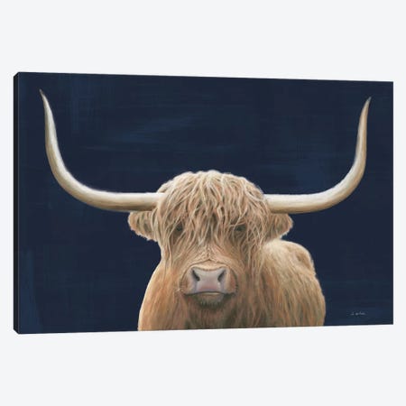Highland Cow Navy Canvas Print #JAW112} by James Wiens Canvas Art Print