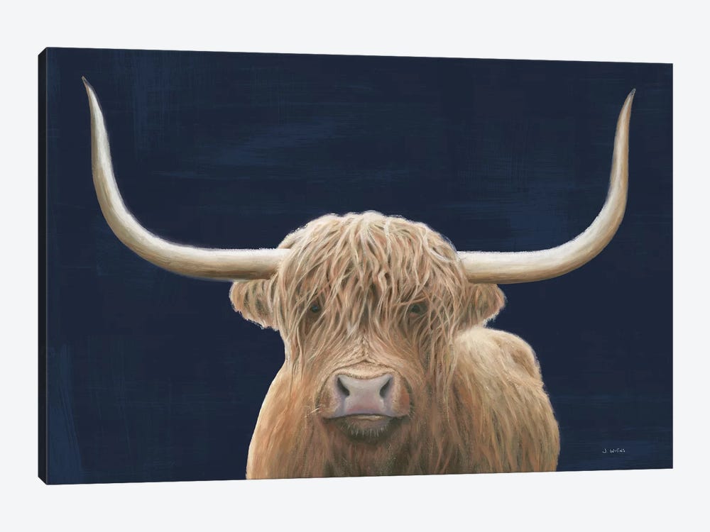 Highland Cow Navy by James Wiens 1-piece Canvas Artwork