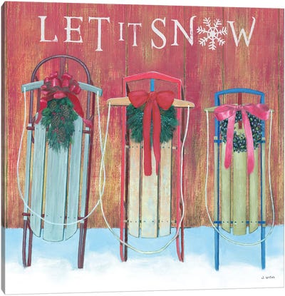 Let It Snow - Family Sleds Canvas Art Print - Vintage Christmas Décor
