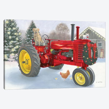 Christmas in the Heartland III Red Tractor Canvas Print #JAW67} by James Wiens Art Print