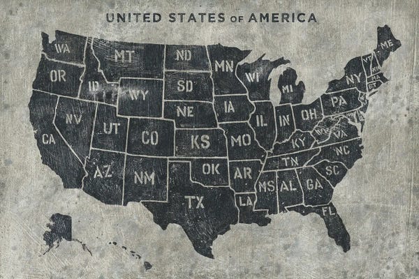 Kids Map Art: Grunge USA Map by James Wiens