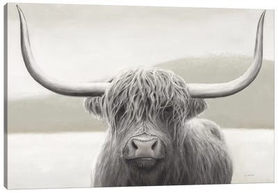 Highland Cow Neutral Canvas Art Print - Cow Art