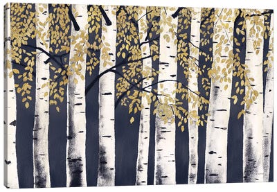 Fresh Forest Indigo Gold Canvas Art Print - Birch Tree Art