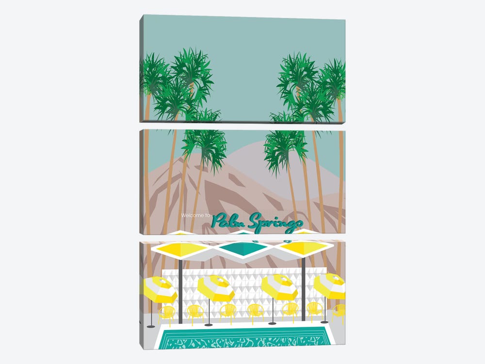 Palm Springs Pool by Jen Bucheli 3-piece Canvas Print