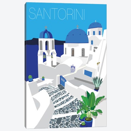 Santorini With Typography Canvas Print #JBC23} by Jen Bucheli Canvas Art