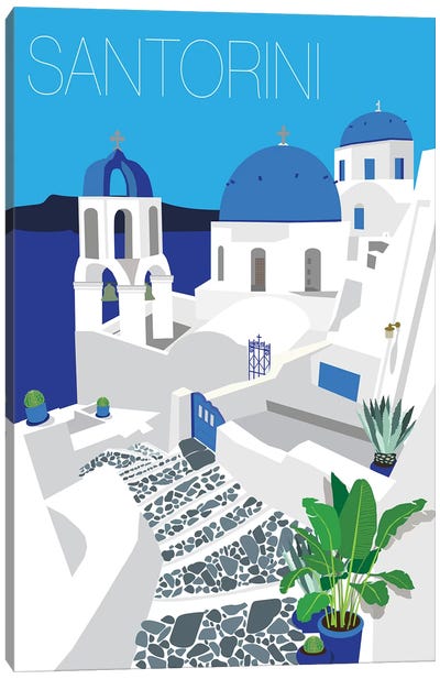 Santorini With Typography Canvas Art Print - Greece Art