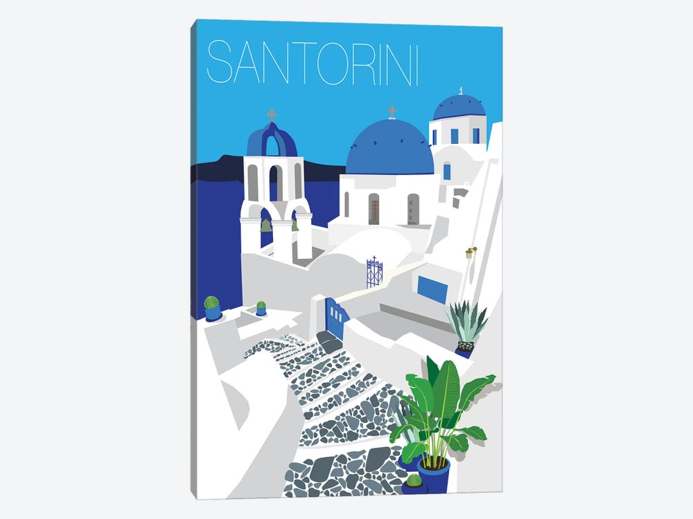 Santorini With Typography by Jen Bucheli 1-piece Canvas Artwork
