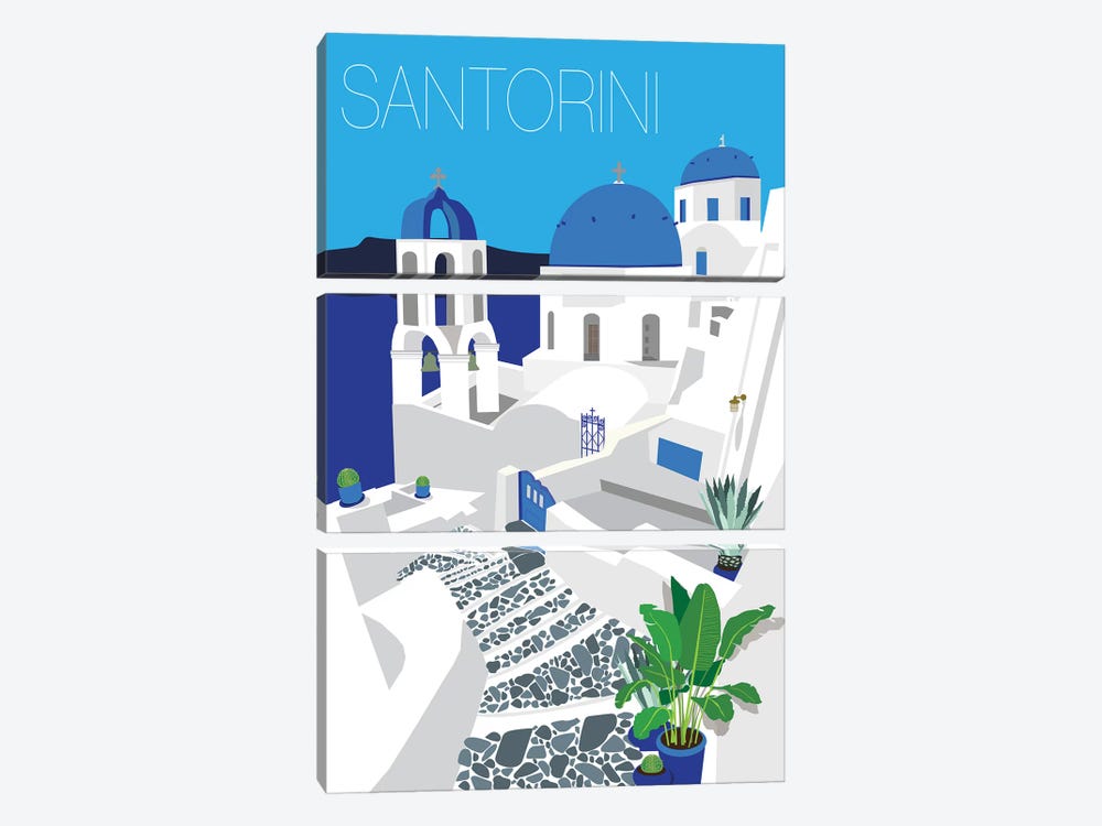 Santorini With Typography by Jen Bucheli 3-piece Canvas Artwork