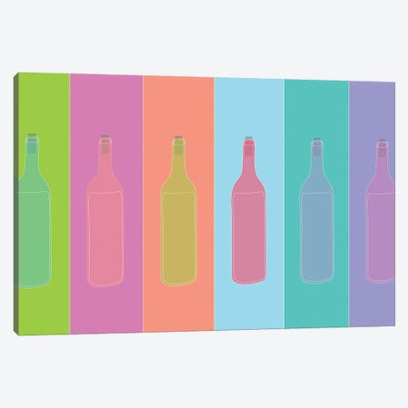 Colorful Mod Wine Bottles Canvas Print #JBC28} by Jen Bucheli Canvas Art