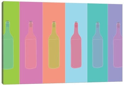 Colorful Mod Wine Bottles Canvas Art Print - Jen Bucheli