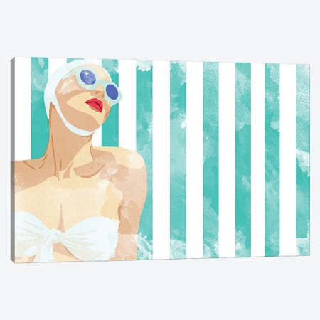 Bathing Beauty On Teal Towel Canvas Print #JBC29} by Jen Bucheli Canvas Artwork