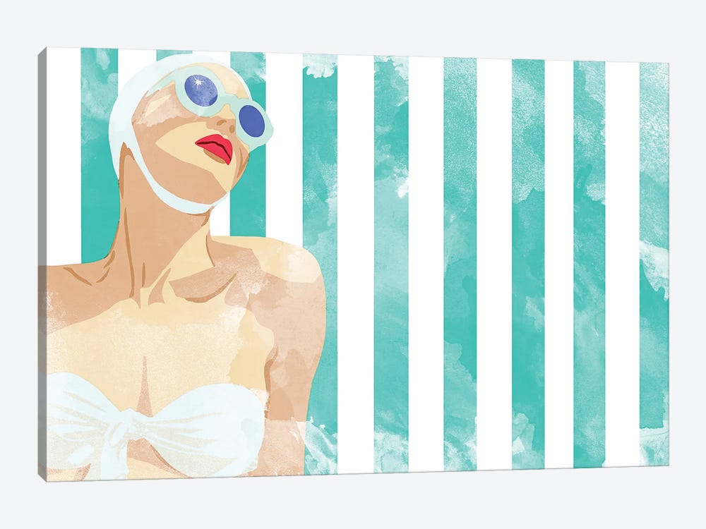 Bathing Beauty On Teal Towel by Jen Bucheli 1-piece Canvas Artwork