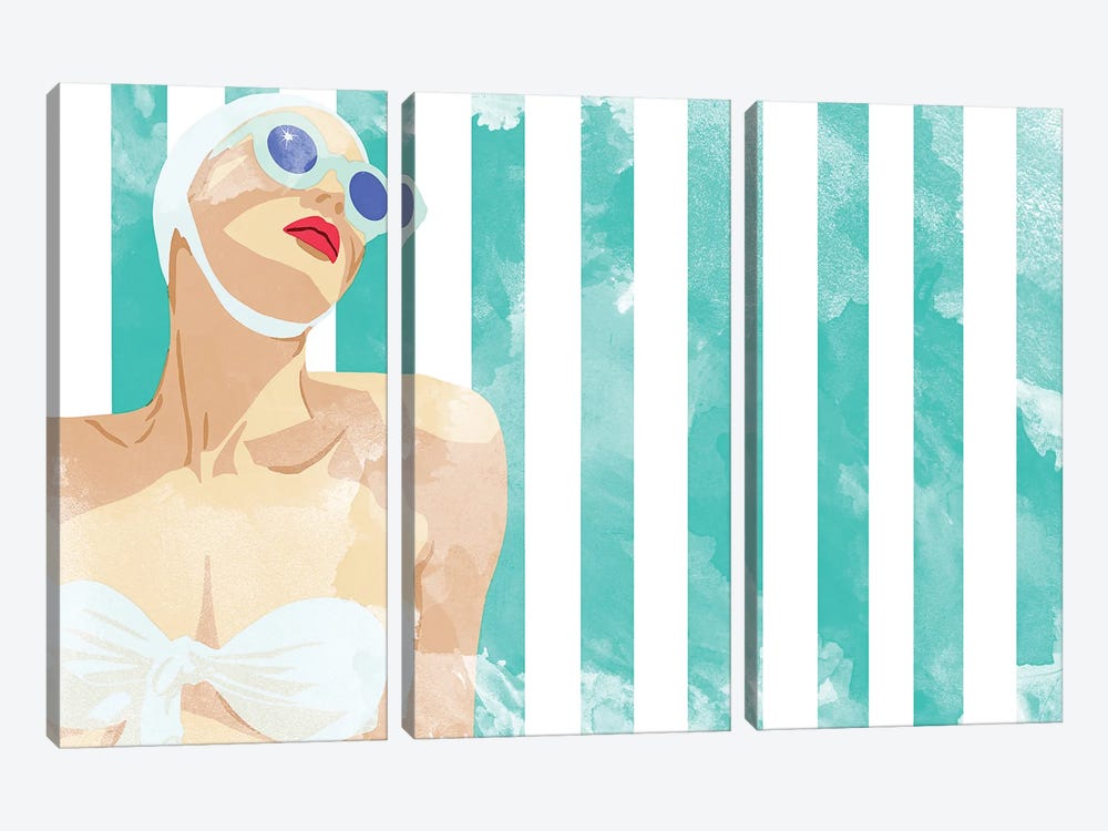 Bathing Beauty On Teal Towel by Jen Bucheli 3-piece Canvas Artwork