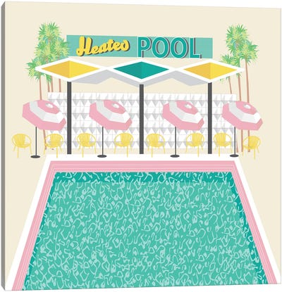 Vintage Pool in Pink Canvas Art Print - Umbrella Art