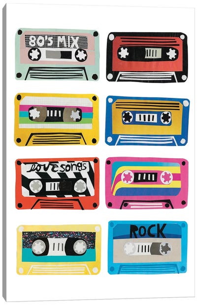 Retro Mix Tapes Canvas Art Print - Cassette Tapes