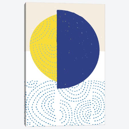 Blue And Yellow Mod Circles I Canvas Print #JBC54} by Jen Bucheli Canvas Art
