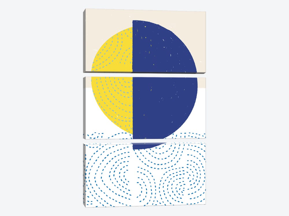 Blue And Yellow Mod Circles I by Jen Bucheli 3-piece Canvas Wall Art