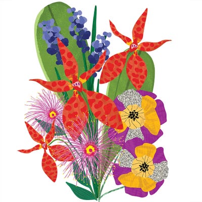 Bold Popping Flowers by Jen Bucheli metal wall art