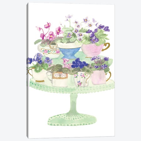 Floral Tea Cups Canvas Print #JBC63} by Jen Bucheli Canvas Artwork