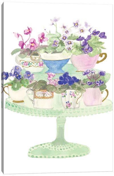 Floral Tea Cups Canvas Art Print - Jen Bucheli