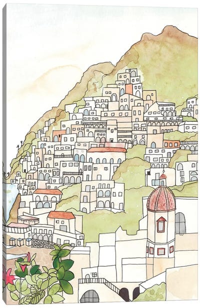 Sketched Mediterranean Cityscape Canvas Art Print
