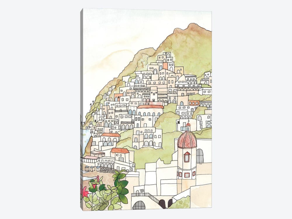 Sketched Mediterranean Cityscape by Jen Bucheli 1-piece Canvas Art Print