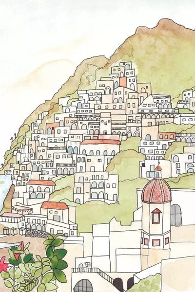 Jen Bucheli: Sketched Mediterranean Cityscape by Jen Bucheli