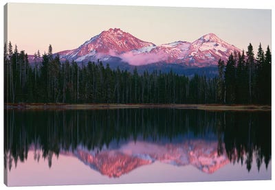 OR, Willamette NF. North and Middle Sister, with first snow of autumn Canvas Art Print
