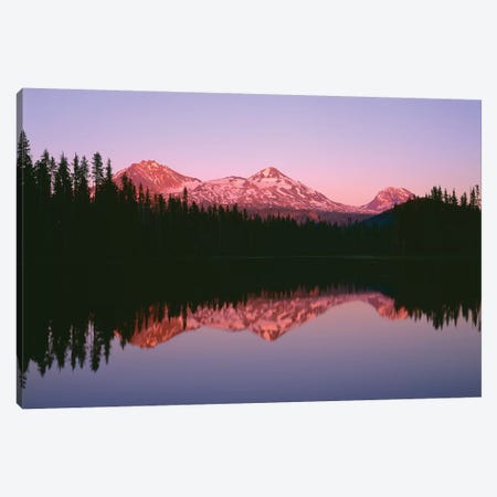 OR, Willamette NF. Sunset reddens the Three Sisters which reflect in Scott Lake. Canvas Print #JBG11} by John Barger Canvas Print