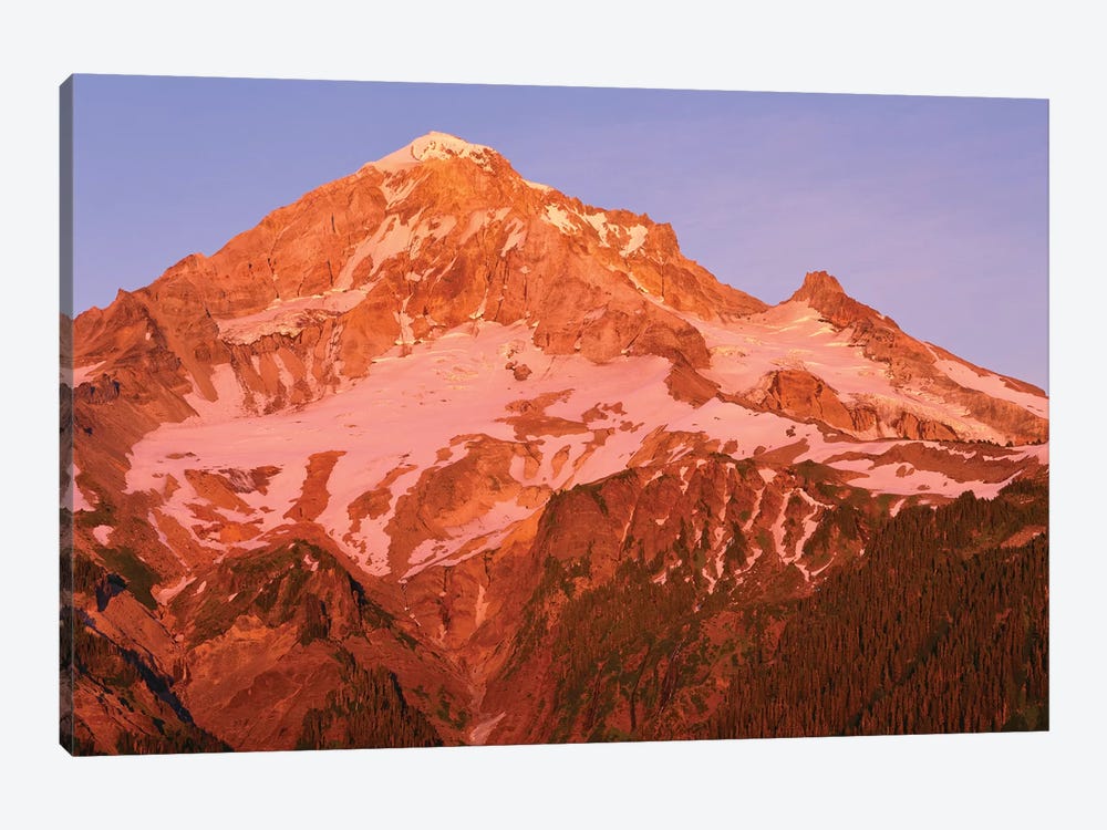 Oregon. Mount Hood NF, Mount Hood Wilderness, west side of Mount Hood reddens at sunset. by John Barger 1-piece Canvas Art Print