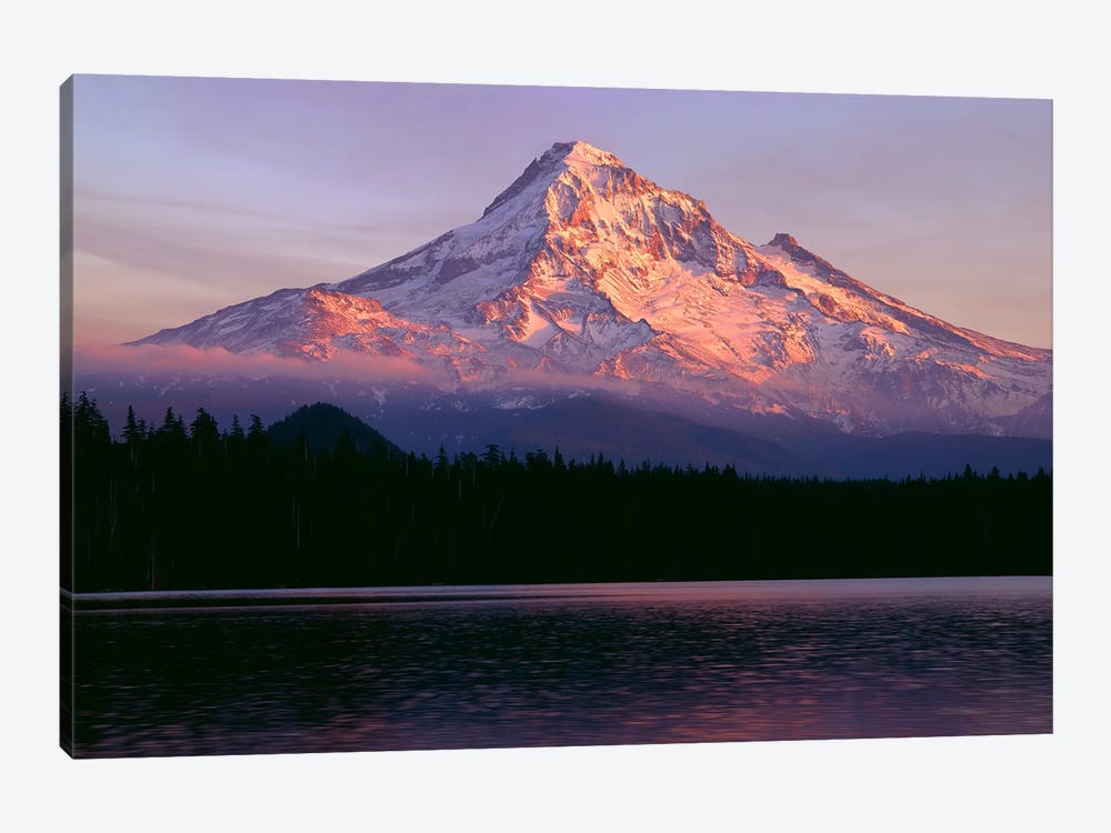 Oregon. Mount Hood NF, sunset light reddens north side of Mount Hood with first snow of autumn by John Barger 1-piece Canvas Wall Art