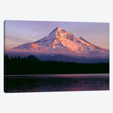 Oregon. Mount Hood NF, sunset light reddens north side of Mount Hood with first snow of autumn Canvas Print #JBG19} by John Barger Canvas Print