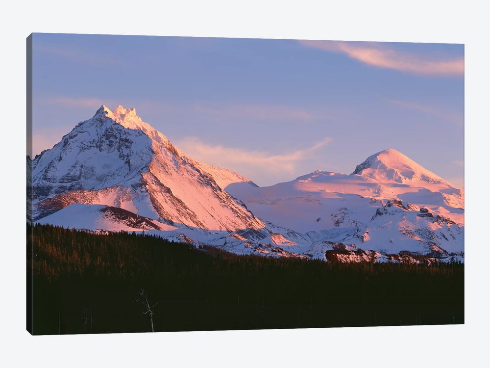 Oregon. Three Sisters Wilderness, sunset light on North and Middle Sister with autumn snow by John Barger 1-piece Canvas Art