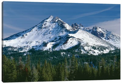 USA, Oregon, Deschutes National Forest. Autumn snow on Broken Top. Canvas Art Print