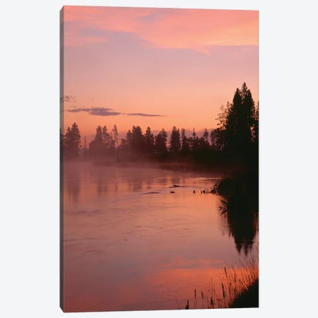 USA, Oregon, Deschutes National Forest. Fog hovers above the Deschutes River at sunrise. Canvas Print #JBG27} by John Barger Canvas Art Print