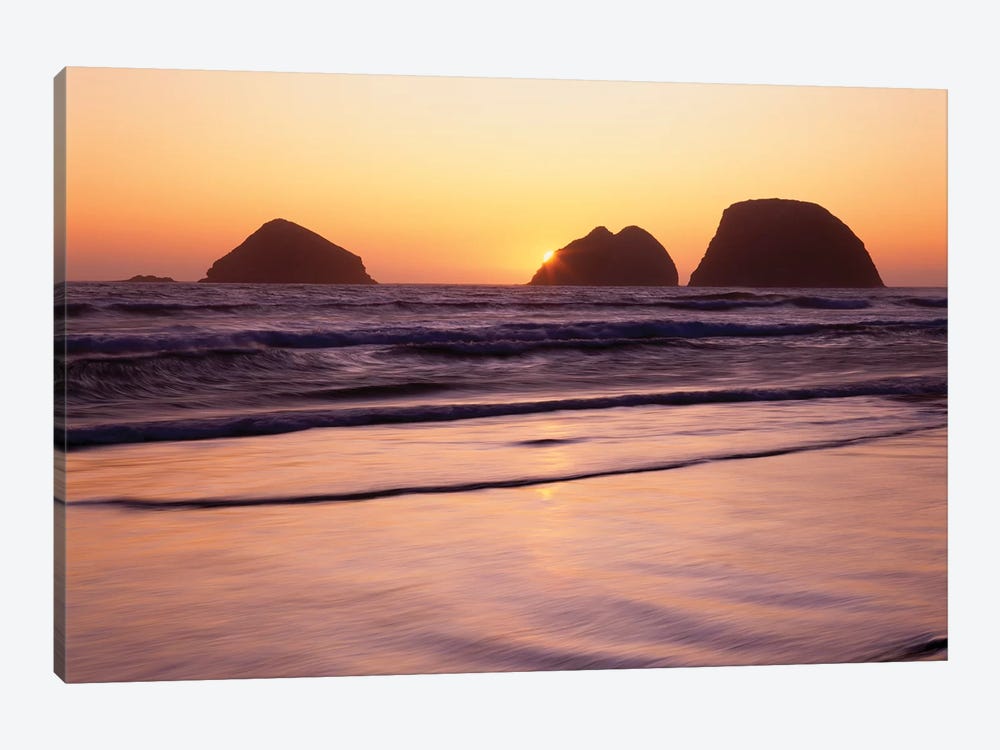 USA, Oregon, Oceanside Beach State Wayside. Sunset over Three Arch Rocks. by John Barger 1-piece Art Print