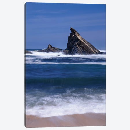 USA, Oregon, Shore Acres State Park. Incoming surf and tilted, sandstone sea stack. Canvas Print #JBG30} by John Barger Canvas Print
