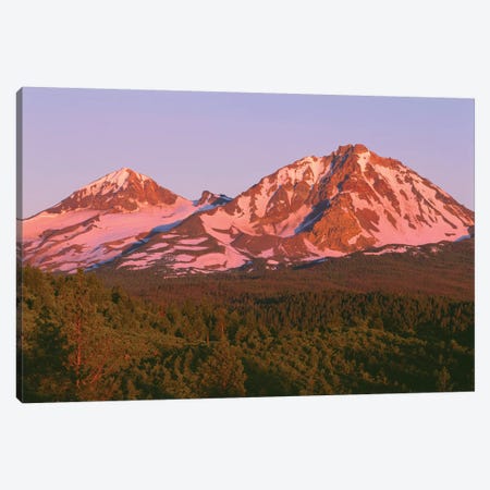 OR, Deschutes NF. Sunrise reddens Middle Sister and North Sister in the Three Sisters Wilderness. Canvas Print #JBG3} by John Barger Canvas Wall Art