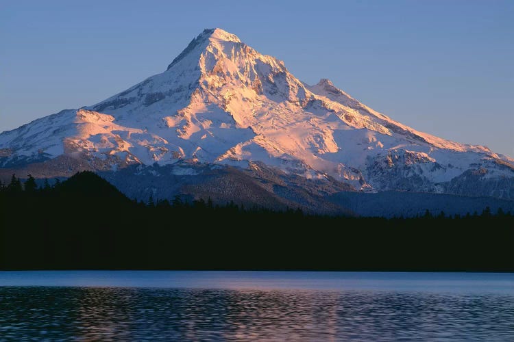 OR, Mount Hood NF. Sunset light on north side of Mount Hood with first snow of autumn