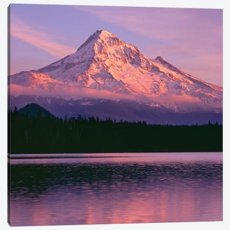 OR, Mount Hood NF. Sunset light reddens north side of Mount Hood with first snow Canvas Print #JBG8} by John Barger Canvas Wall Art