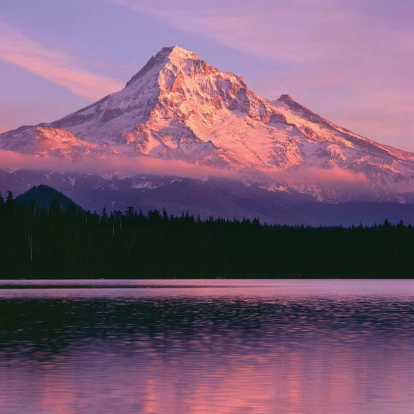 OR, Mount Hood NF. Sunset light reddens north side of Mount Hood with first snow