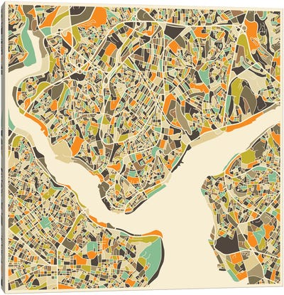 Abstract City Map of Istanbul Canvas Art Print - Turkey Art